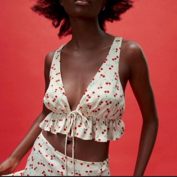 Zara Tops - Cherry print silk blouse